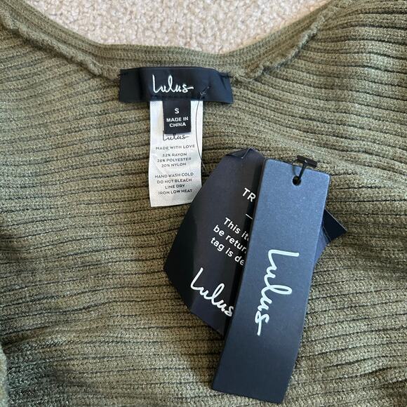 NWT Lulus Autumn Aura Olive Green Ribbed Two-Piece Sweater Dress Strapless Sz S - Picture 11 of 11